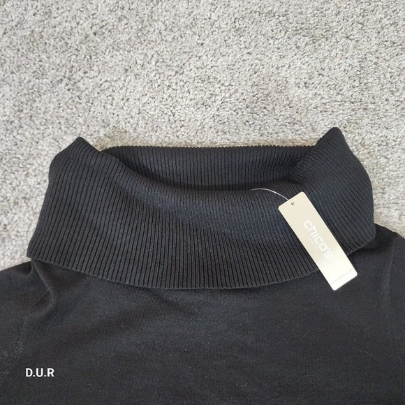 NWT CHICO'S Mandie Black Pullover Off The Shoulder Sweater Top Size 2 Reg $69 - Picture 2 of 9